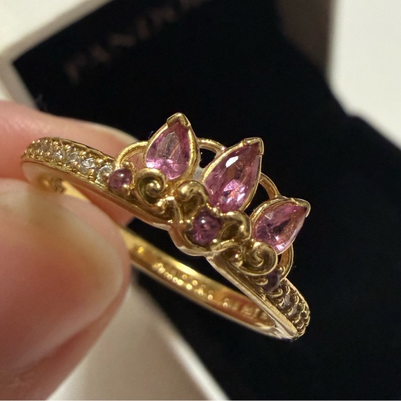 Disney Princess Rapunzel Tiara Ring 14k gold plating w/pandora box